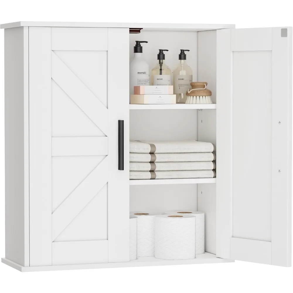 

Bathroom Wall Cabinet, Over Toilet Storage Cabinet with 2 Barn Doors and Adjustable Shelves, 3-Tier Medicine Cabinet Wall Mounte