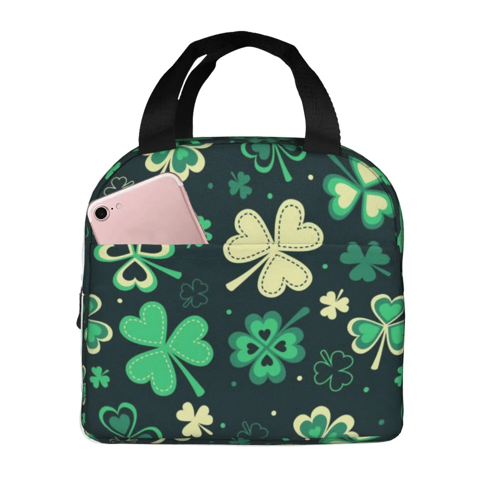 Lucky Four-Leaf Clover Lunch Bag for Girls Funny Lunch Box Fun Picnic Cooler Bag Portable Zipper Oxford Thermal Lunch Bags