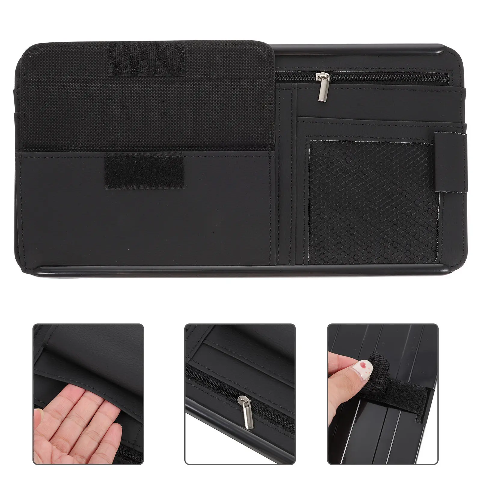 

Органайзер на солнцезащитный козырек для автомобиля с держателем для очков, эластичным ремешком и надежными карманами для хранения, совместимый с козырьками внедорожников, грузовиков и автодомов