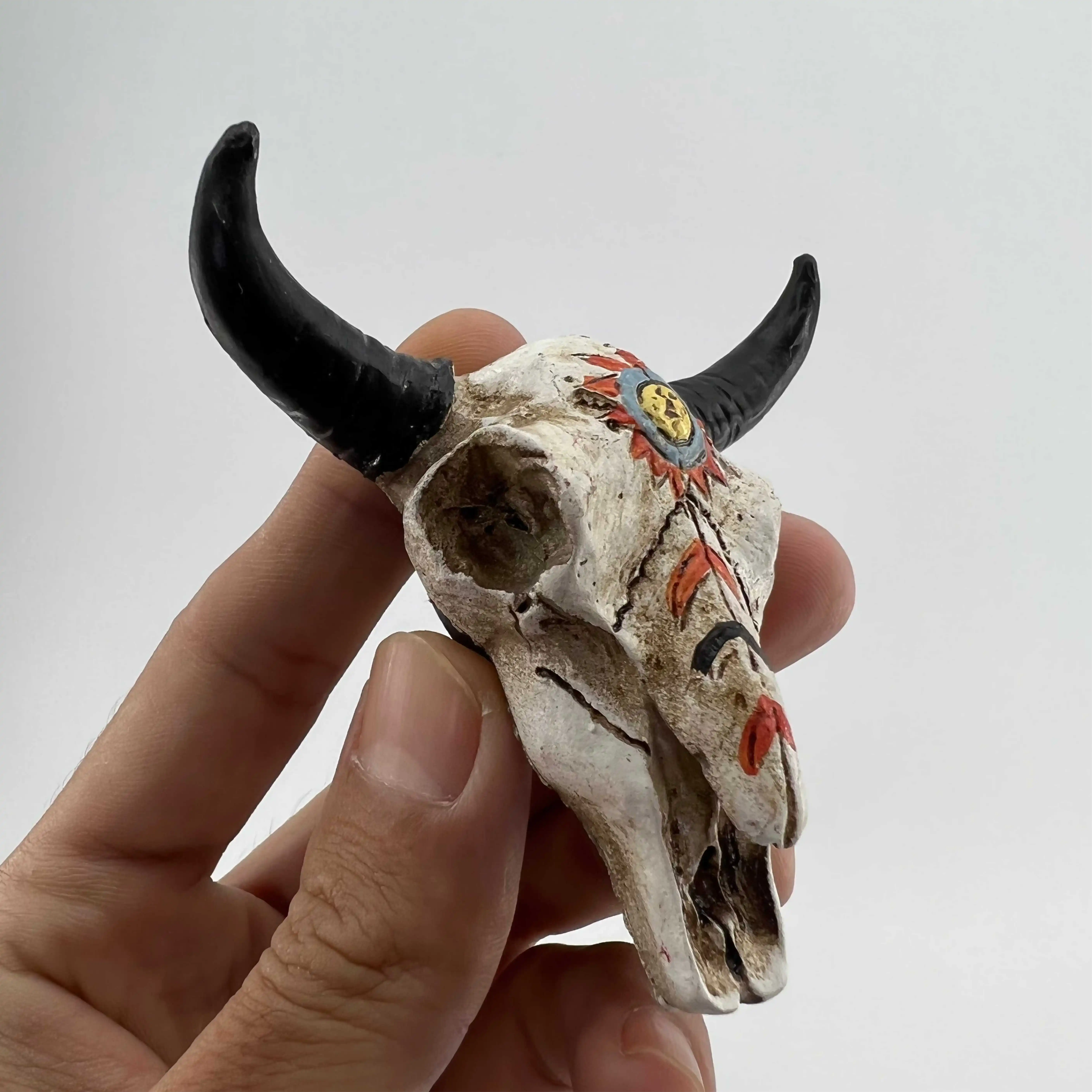 Native American three-dimensional cow skull refrigerator sticker travel commemorative decorative crafts resin painted magnet