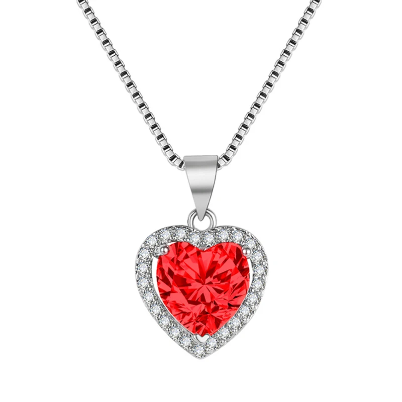 Neue Mode 925 Sterling Silber Herz CZ Anhänger Halsketten Frauen Schmuck Jahrestag Geschenk Lila & Rot & Rosa Zirkon Schlüsselbein kette – Detail 17