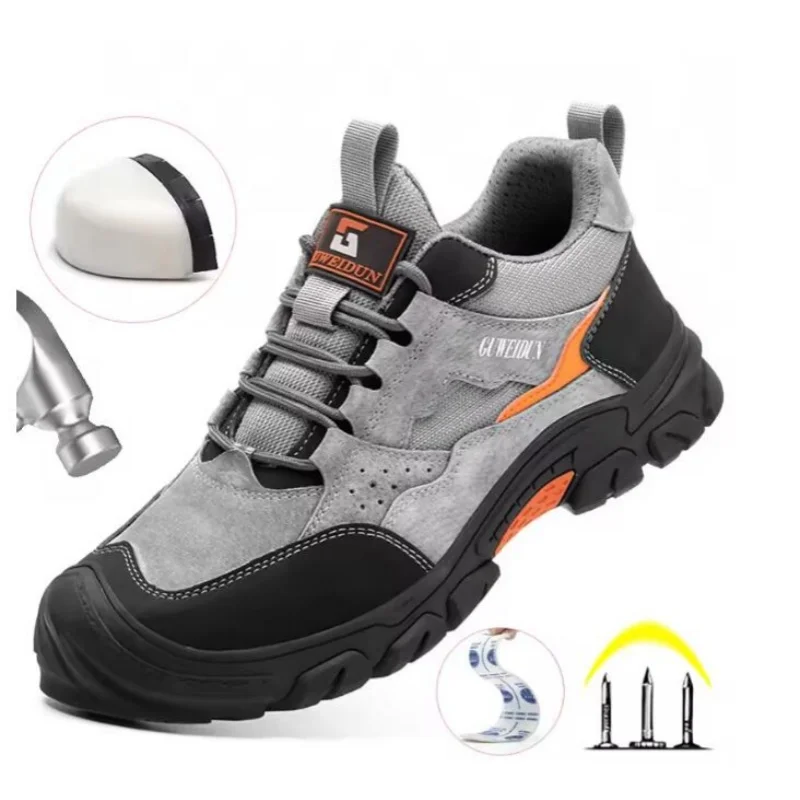

Men Safety Work Shoes Plastic Toe Safety Boots Fashion Lightweight Comfort Working Sneakers Anti-puncture Indestructible Shoes