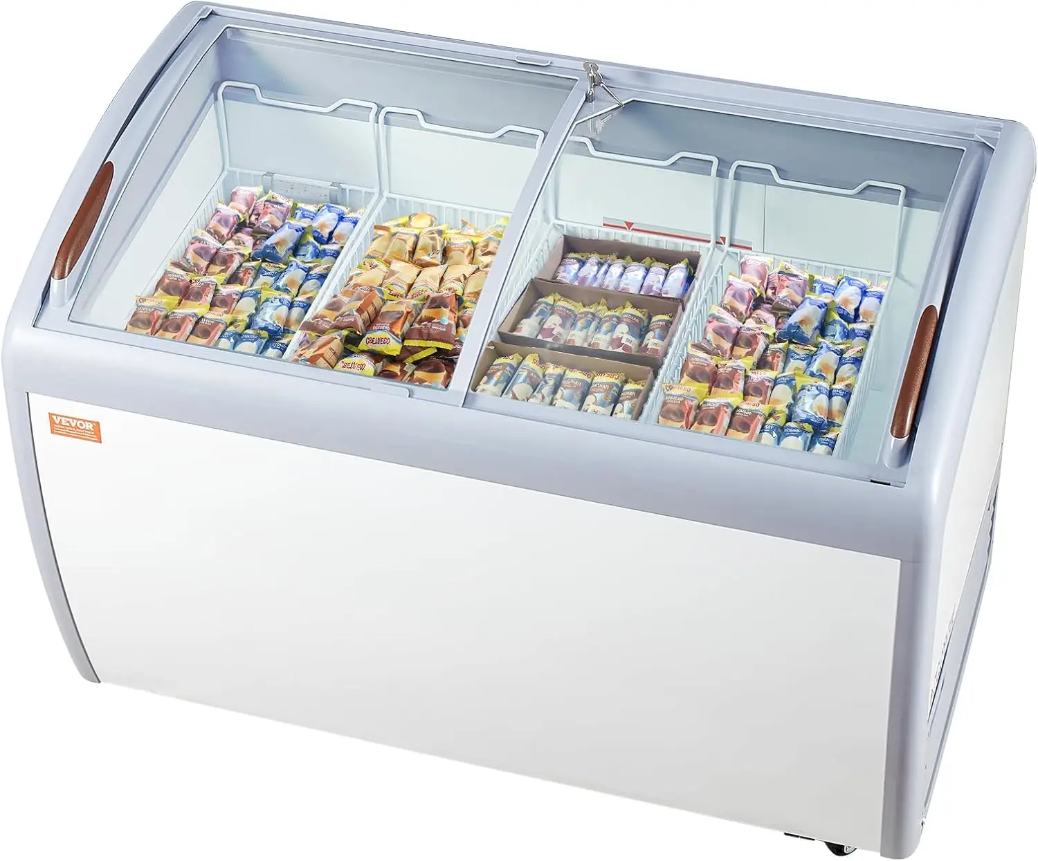 

Commercial Ice Cream Display Case, 12.8 Cu.ft Chest Freezer, Mobile Glass Top Deep Freezer, Restaurant Gelato Dipping Cabinet