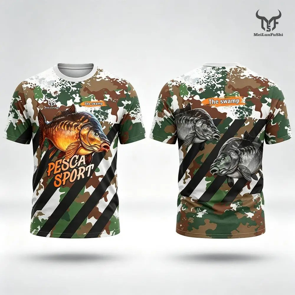 Camouflage Carp 3D Print Fishing T-Shirt Outdoor Angling Sports Breathable Quick-drying Tops Summer Casual Fashion Streetwear