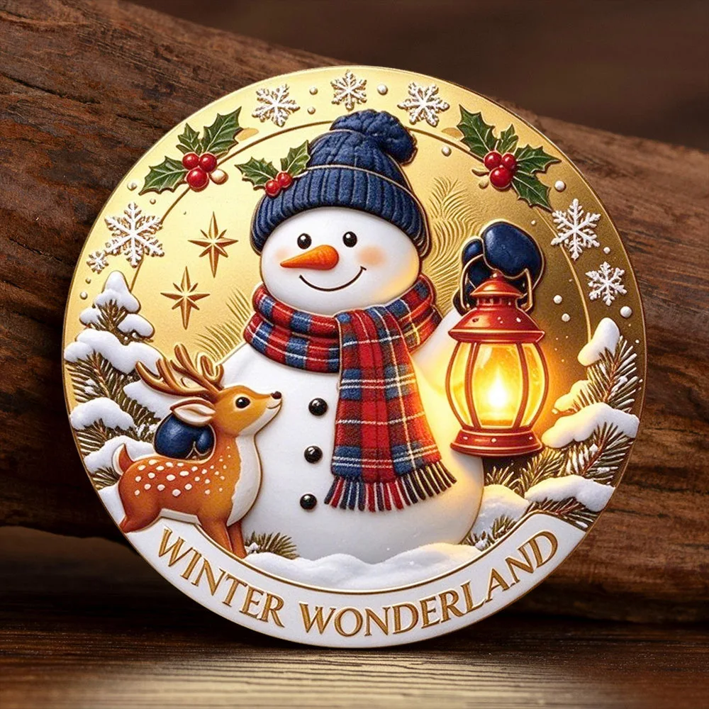 Christmas Snowman Family Gold Plated Commemorative Coin Winter Wonderland Metal Xmas Souvenir Coin Holiday Collectible Gift