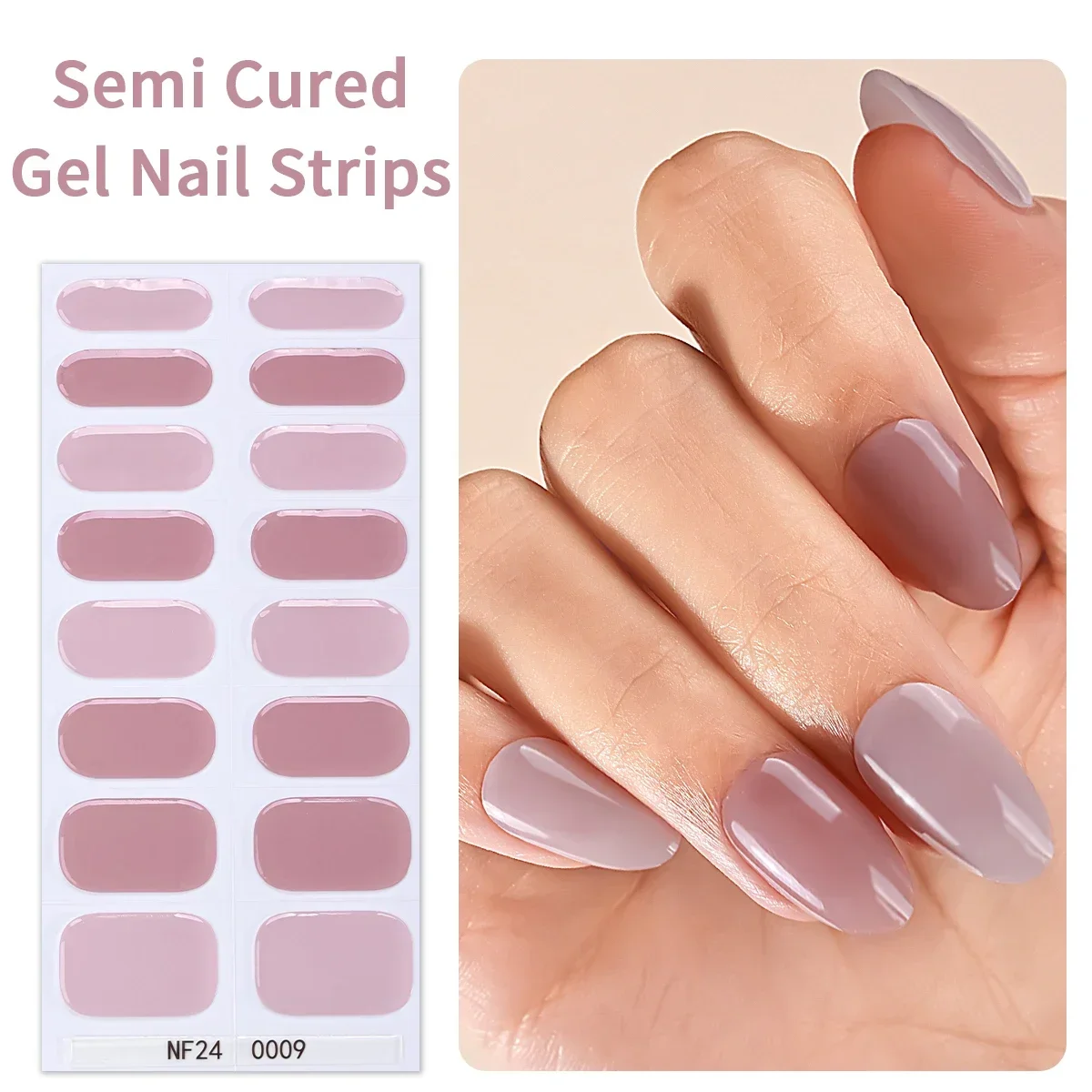 16Tips Semi Cured Gel Nail Stickers Super Long Lasting Gel Nail Wraps for 60s LED Lamp Need Nail Art Accessories Easy to Remove