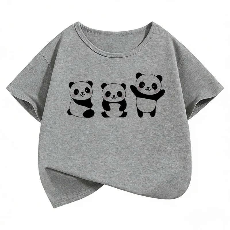 Neue 2026 Happy Panda Süße T-Shirts Kurzarm Kinder T-Shirt Jungen Mädchen Sommer Frühling Lässiges Oberteil T-Shirt