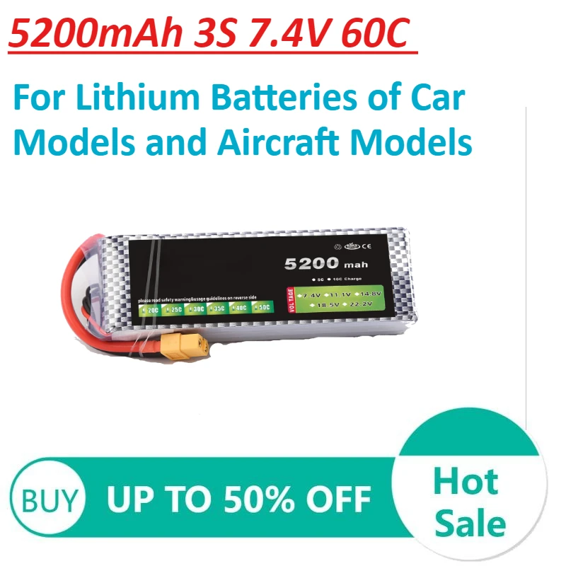

High Magnification LiPo Battery 5200mAh 3S 7.4V 60C for Lithium Batteries of Car Models and Aircraft Models