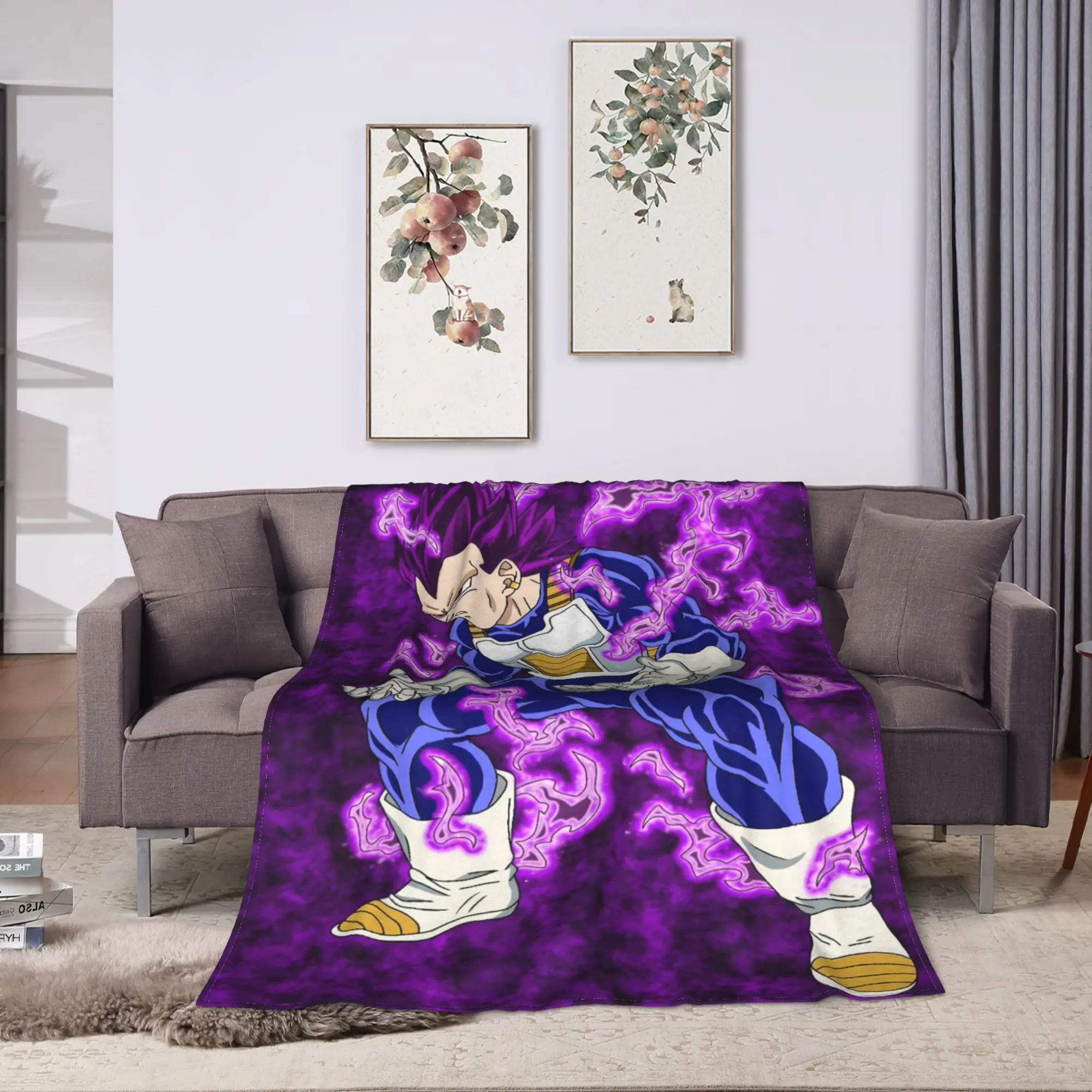 Vegeta Purple Manga Blanket Quality Soft Warm 3D Japanese Manga Throw Blanket Autumn Adult Couch Chair Sofa Bed Funny Bedspread