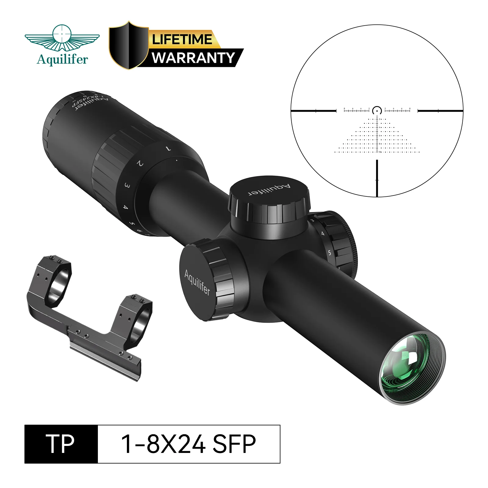 

Aquilifer TP 1-8x24 SFP LPVO Tactical Rifle Scope BDC Reticle 11 Illumination for AR AK CQB Hunting with Scope Mount Included