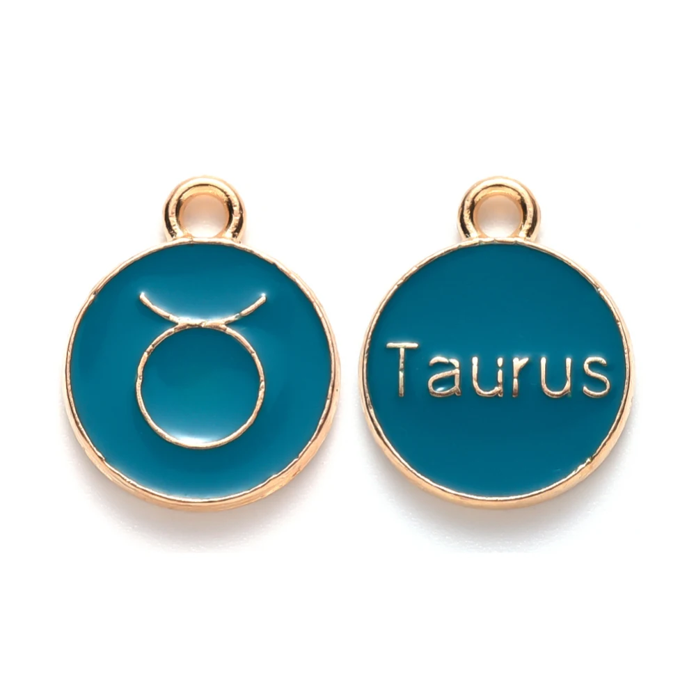 20Pcs Taurus Enamel Pendants Flat Round with Constellation Jewelry Making Charms for Women Festival Gifts Jewelry DIY Making