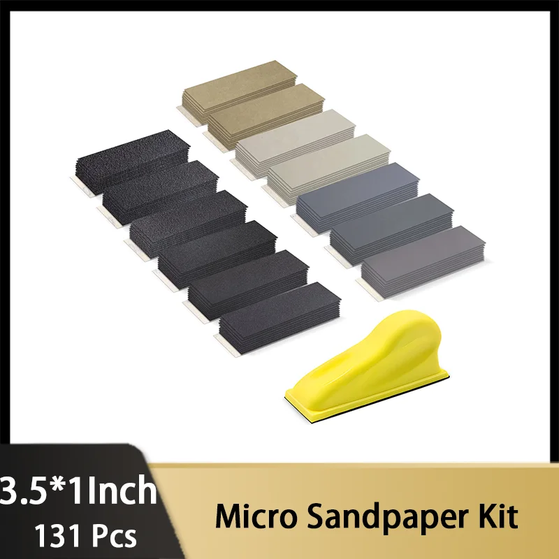 

3.5x1 Inch Micro Sanding Paper Set 131 Pcs Detail Sanding Refill Mini Sandpaper Kit for Small Projects Hook & Loop for DIY Wood