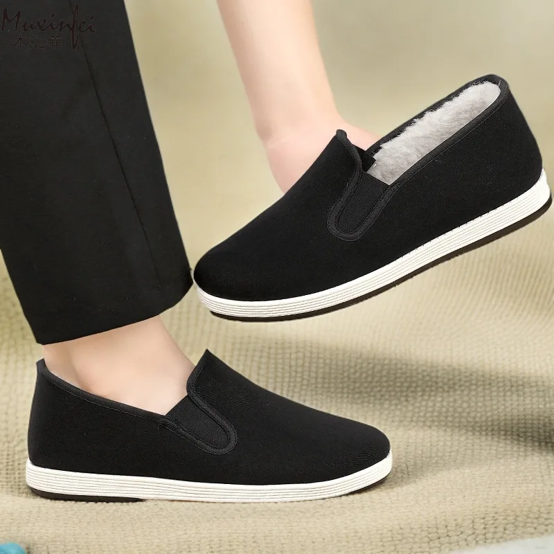 New Autumn and Winter Cloth Shoes Made of Sheep Wool Warm Thick Non Slip Soft Sole Comfortable and Waterproof Men's Boots 35-45