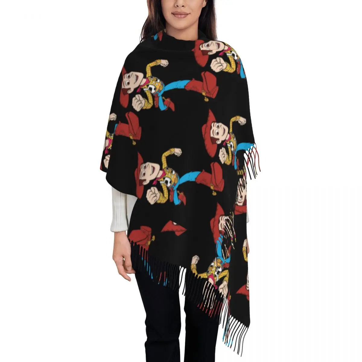 

Женский шарф с героями мультфильмов «История игрушек», длинные зимне-осенние теплые шаль с кисточками, шарфы унисекс