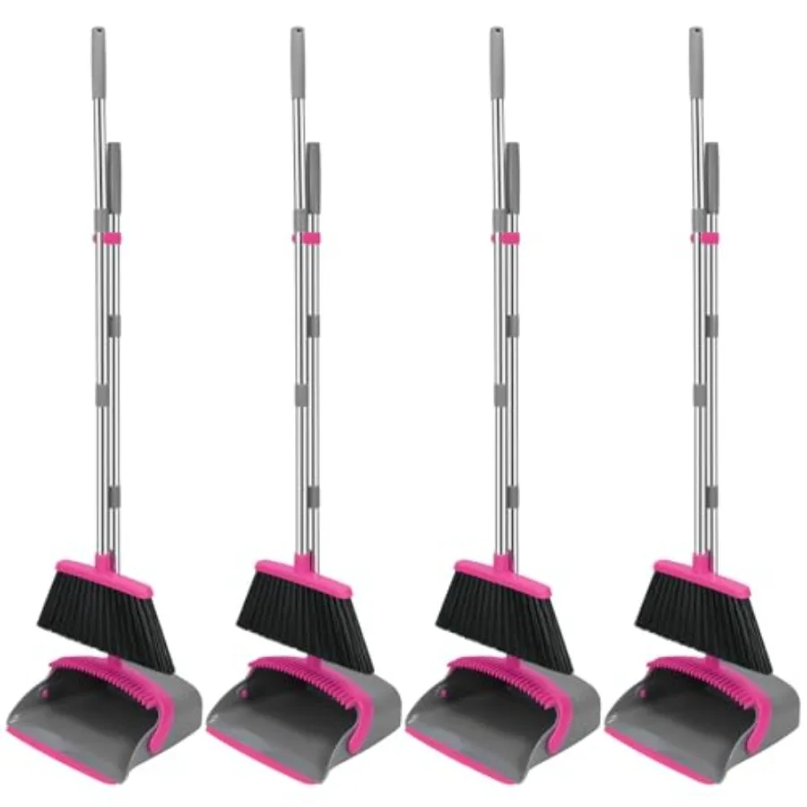 

Broom and Dustpan Set 52-in Long Adjustable Handle Broom Dustpan Combo with Dustpan Teeth to Automatically Clean Hair Suitable