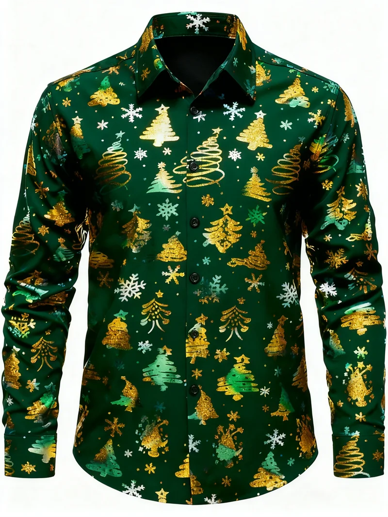 New Christmas Snowflake Multi Color Christmas Men's Shirt Long Sleeve Formal Casual Shirt Men's Party Shirt Top