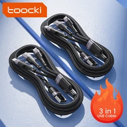Toocki 3-in-1 USB Charging Cable Micro USB Type-C Cable for iPhone 14 13 for Samsung Huawei Xiaomi Mobile Phones Data Cords