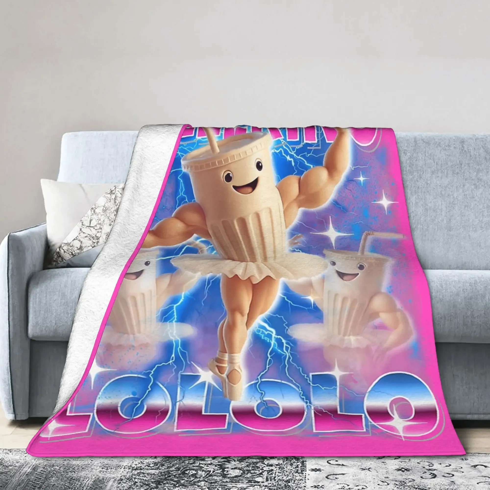 Ballerino Lololo Italian Brainrot Knitted Blanket Flannel  Warm Throw Blankets for Bed Bedroom Quilt