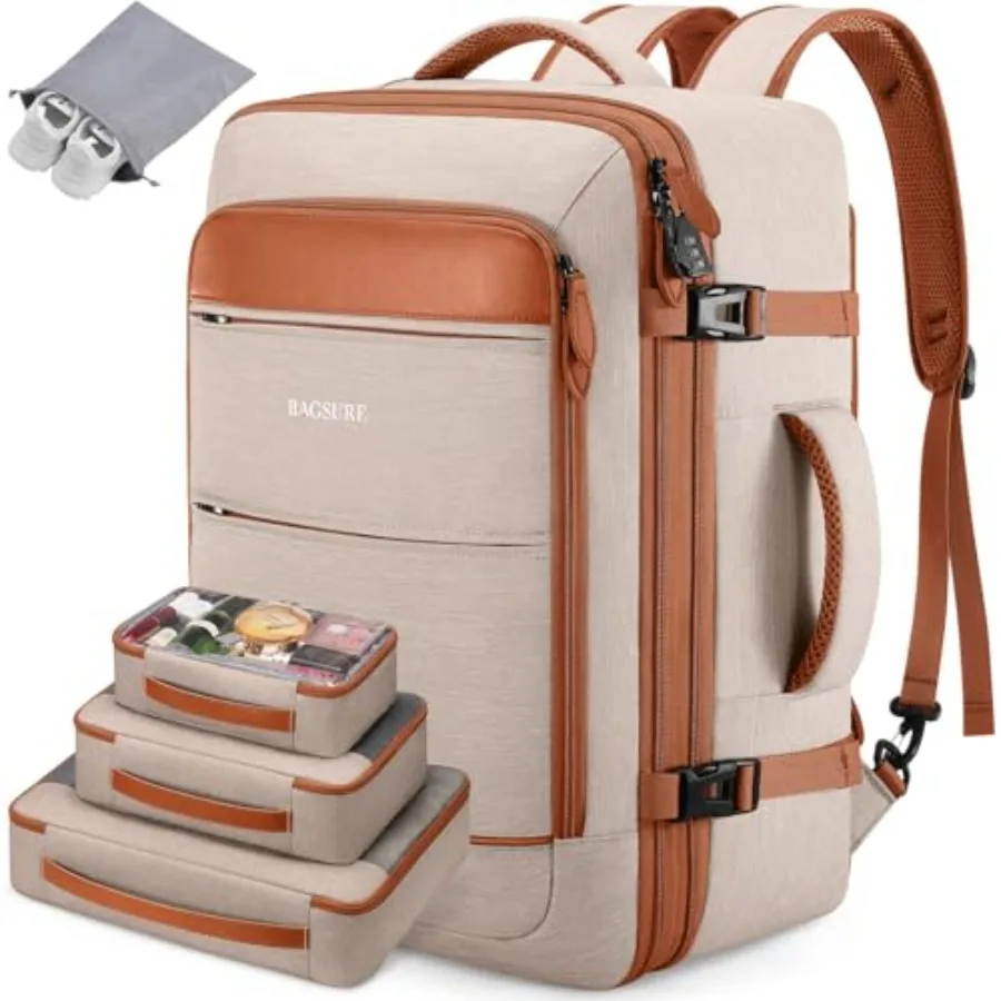 

Travel Backpack Carry On Backpack 42L Flight Approved, Expandable Laptop Backpack with Packing Cubes and Shoe Pocket, Water Res