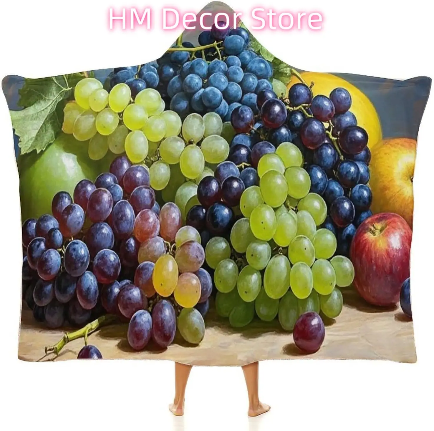 Artistic Fruits Wearable Hooded Blanket, Ultra Soft Arctic Velvet Cape Cloak Unisex - Cozy Wearable Blanket