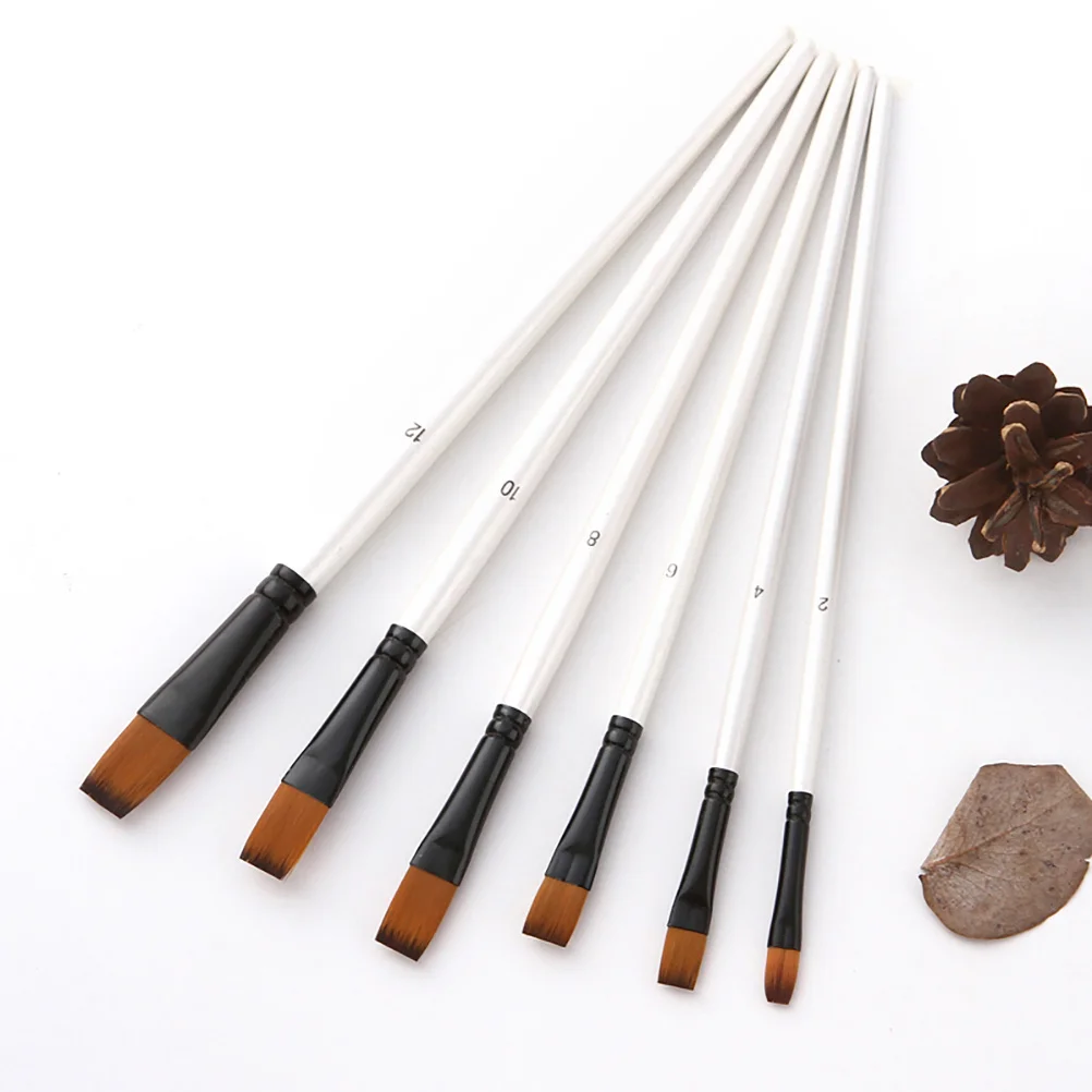مجموعة فرش رسم مكونة من 6 قطع من شعر النايلون، مقبض خشبي مزدوج اللون، فرشاة طلاء فنية متينة، ألوان مائية، مستلزمات الرسم الزيتي #4