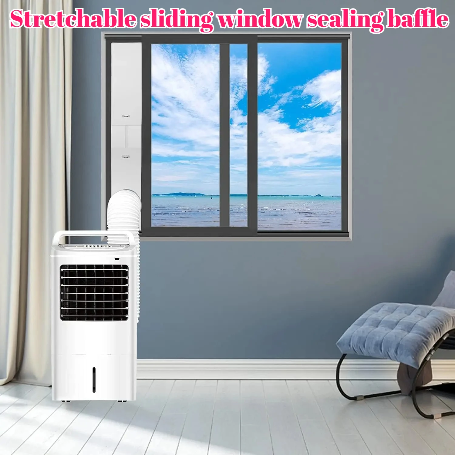 Adjustable Segmented Portable Air Conditioning Window Vent Kit Universal Stretchable Sliding Window Sealing Baffle