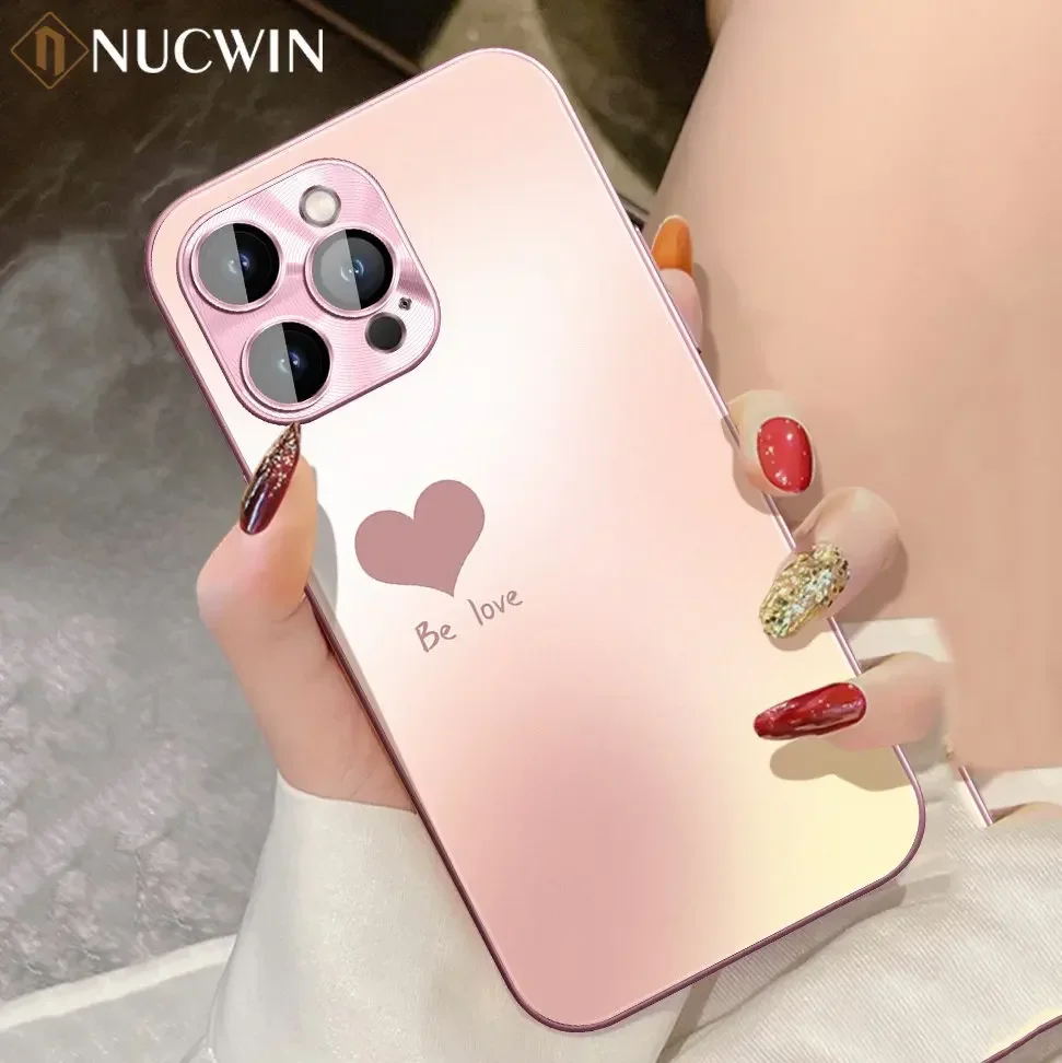 AG Nano Matte Fashion Love Heart Logo Phone Case for iPhone 15 14 13 12 11 Pro Max 15 Plus Gradient Laser Shockproof Hard Cover