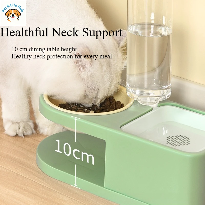 

Миска для кошек для кормления и поения. Миска для собаки. Двойная чаша. Автоматическая подача воды для кошек. Миска для кошачьего корма. Непереворачивающаяся миска для кошек