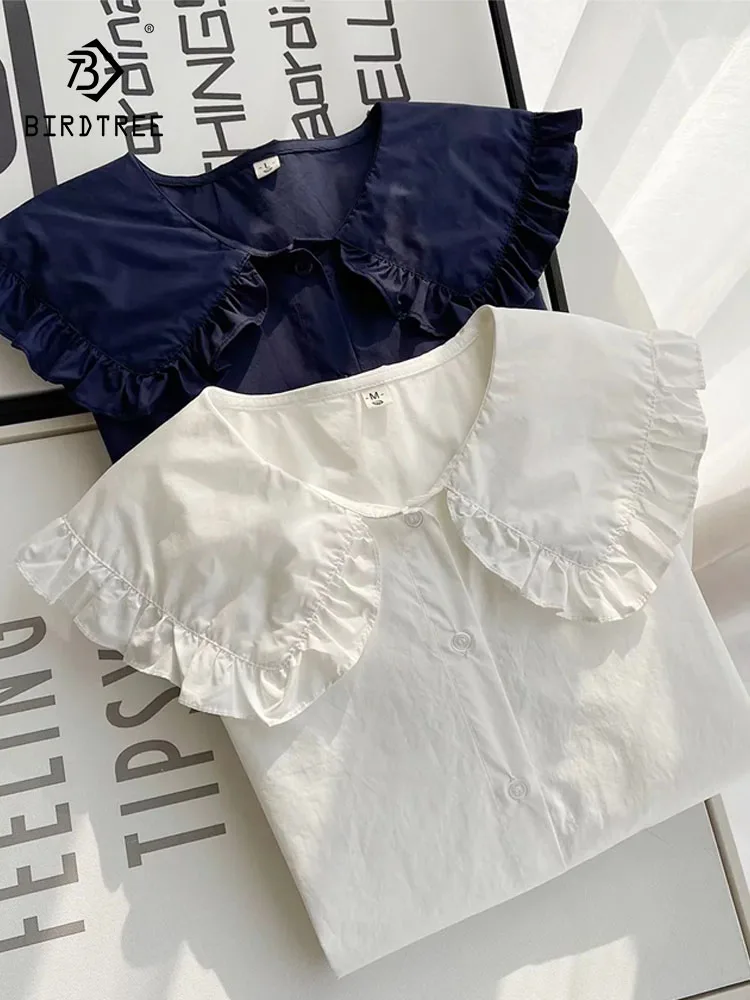 

New 2026 Spring Cotton Long Sleeve Shirt, Women Peter Pan Collar Solid, Mori Girl French Age Reduction Loose Blouse T5D558CC