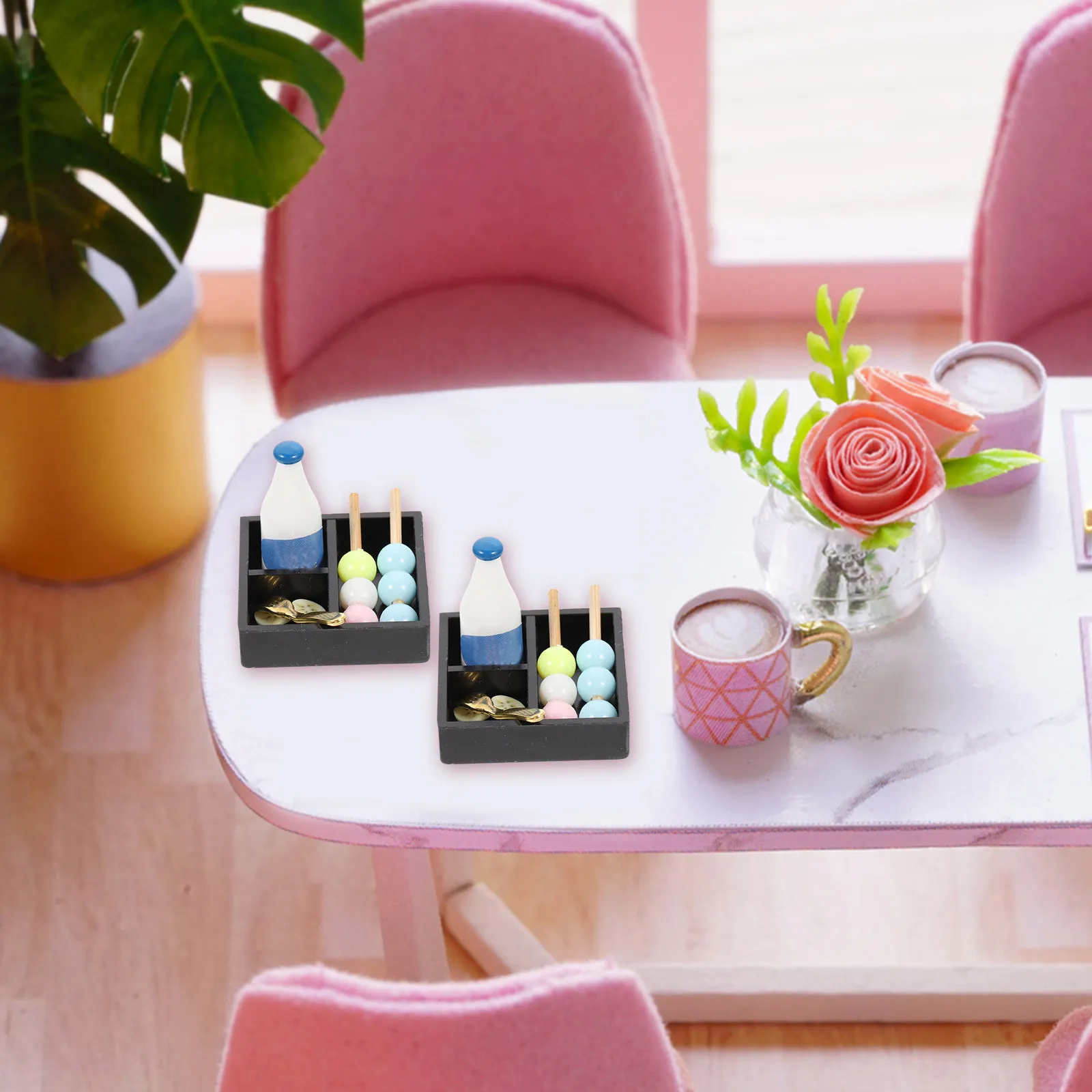 

2 Sets Resin Mini Afternoon Tea Ornaments Miniature House Accessories Small Food Decorations Miniature Tea Tray Decorative