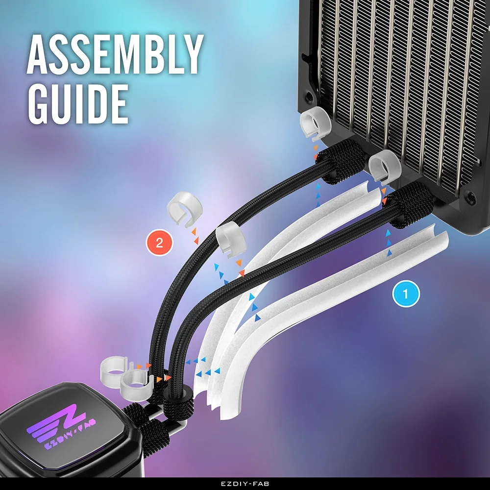 EZDIY-ARGB Tira de luz para resfriamento a água, tampa do tubo macio, sincronização AURA, 330mm de comprimento, cooler CPU, colete neon decorativo, 5V, 3Pin, 12mm