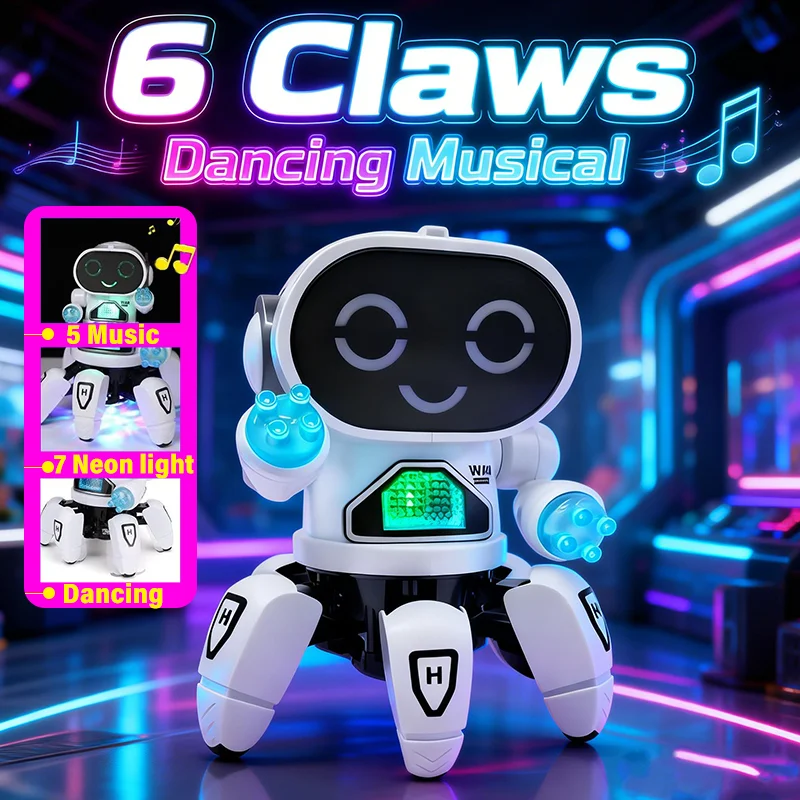 

NEW Kids Dance Robot Toy with LED Lights Musical Claws Octopus Robot Early Education Baby Toys Birthday Gift for Pets Boys Girls