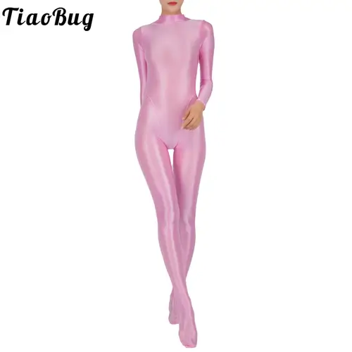 Mono de cuerpo entero brillante para mujer, medias para gimnasio y Yoga, peleles con cuello simulado, mono de una pieza con patas de manga larga, ropa deportiva para discoteca