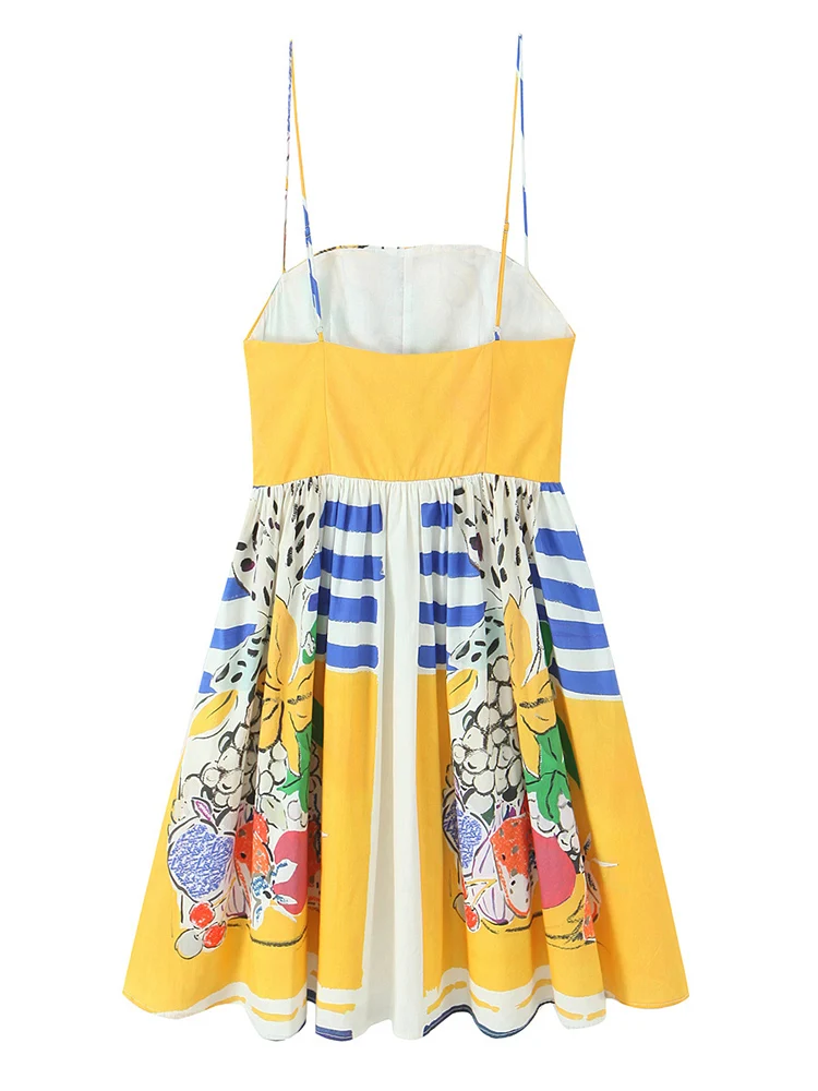 TFMLN المرأة عادية الفاكهة طباعة فستان الحمالات الصيف بلا أكمام عارية الذراعين عالية الخصر حبال الشاطئ عطلة فستان قصير الإناث #3