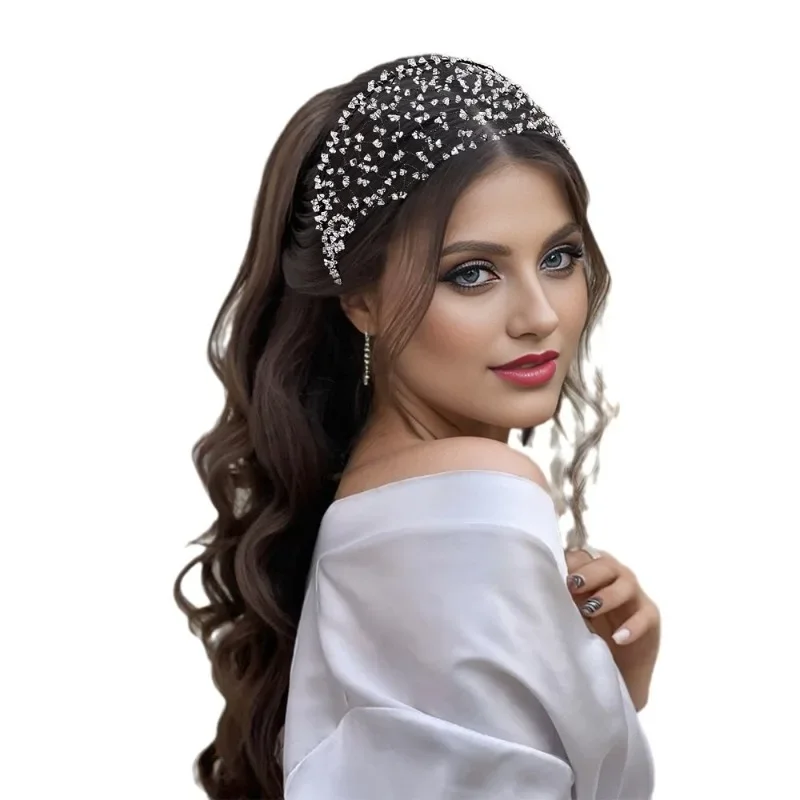 

Vintage headgear premium sense light luxury hairnet pressure hair design crystal braided headband broken hair
