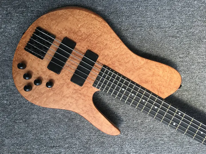 5 String Bass Guitar Ash wood body Spalted Maple Top Maple Neck Active Battery Black Bridge Fod Bass