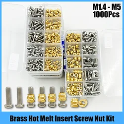 Insert Brass Nut Stainless Steel Screw M1.6 M2 M3 M4 Hot Melt Knurled Thread Heat Embedment Copper Nuts for 3d printer Plastic