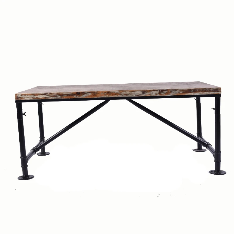 

American retro solid wood household rectangular table, wrought iron industrial style dining table