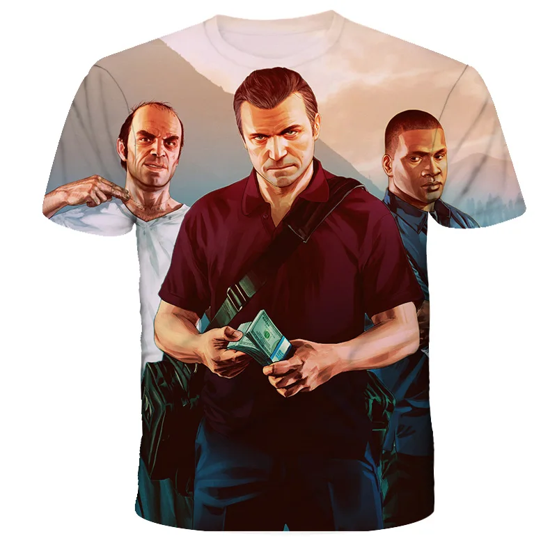 2022 3d impressão grand theft jogo de automóvel gta 4/5 impresso t camisas de manga curta camiseta de roupas para crianças gta5 crianças