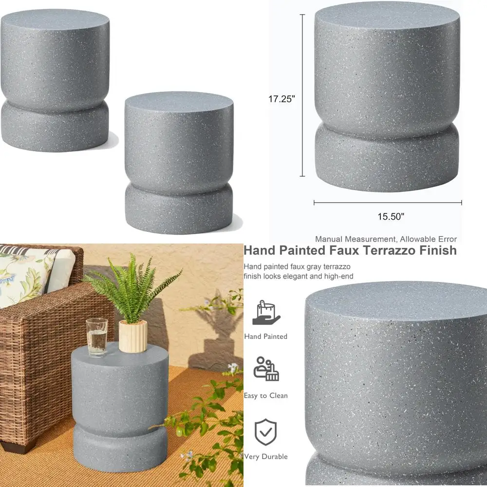 

Декоративный набор садовых табуретов, высота 17,25, боковой столик из искусственного терраццо в античном стиле, подставка для цветов на открытом воздухе, патио, лужайки, дома