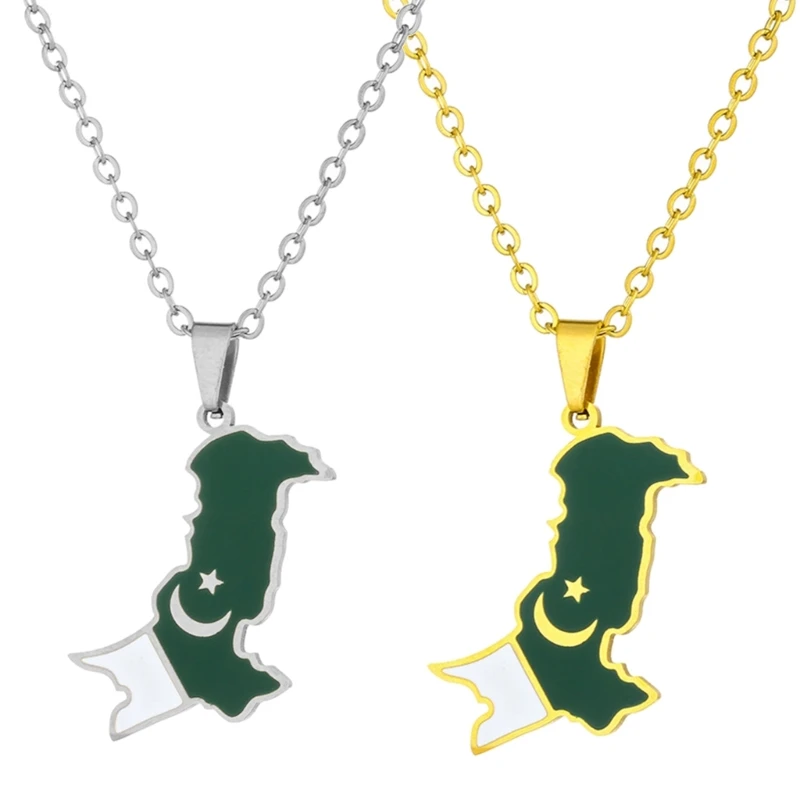 Y1UB Stylish Pakistan Map Pendant Choker Vintage Flags Clavicle Chain for Men Women
