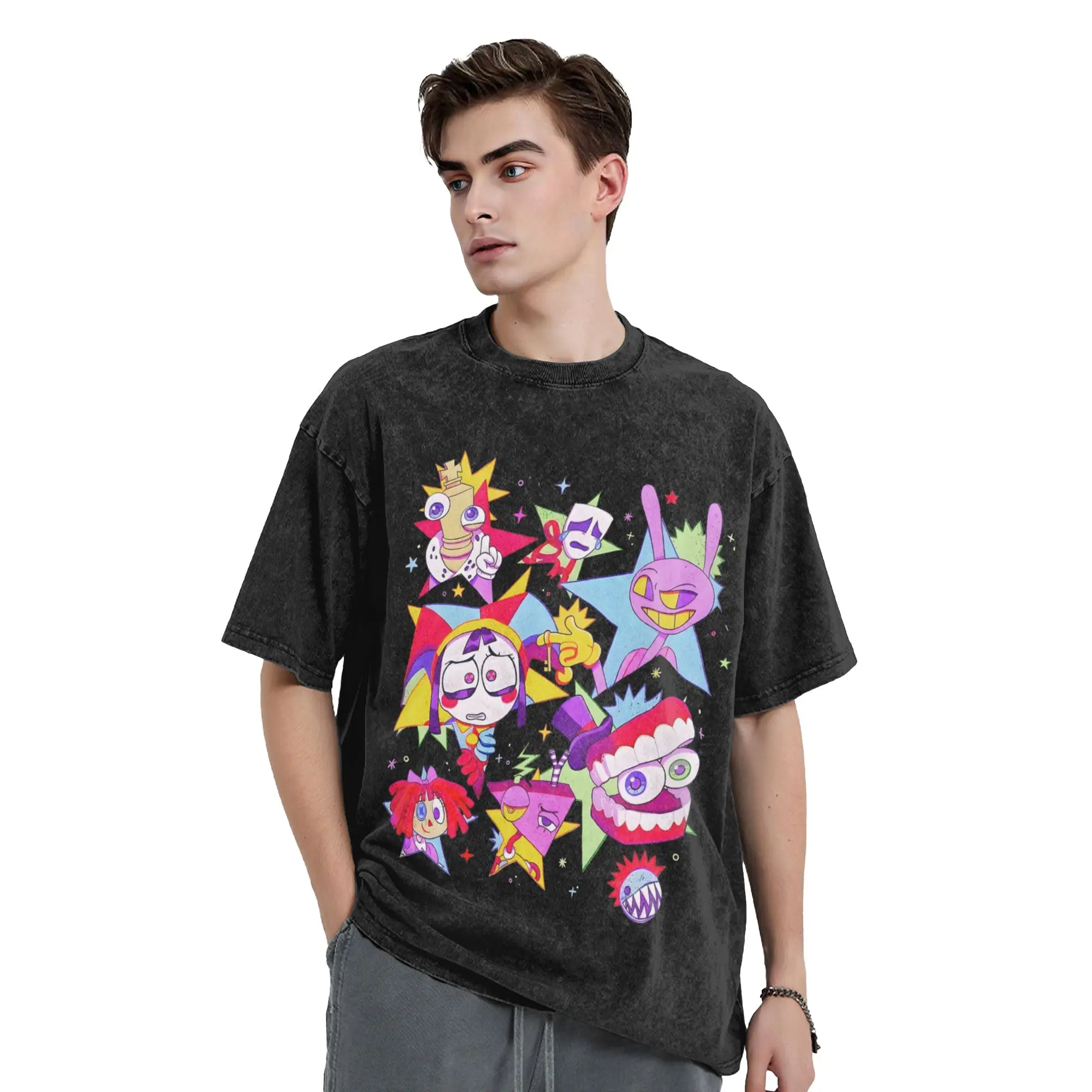 Cartoon Digitals Circus Washed T Shirts Streetwear Novelty T-Shirts  Tee Shirt Men Women Cotton Oversize Summer