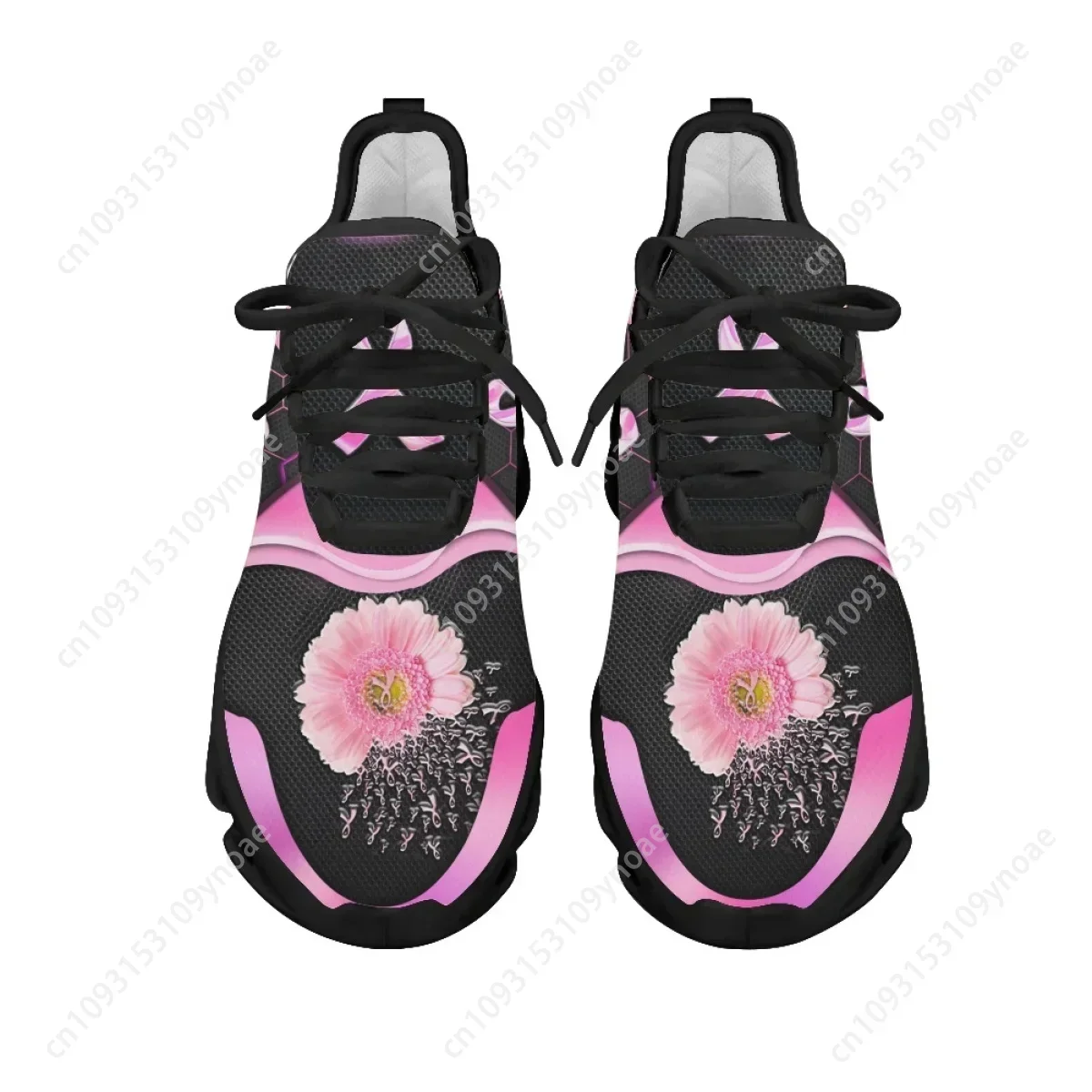 Breast Cancer Awareness Pink Flower Ribbon Pattern Printed Women Tennis Shoes Lightweight Lace Up Non-slip Sneakers Fashion 2023