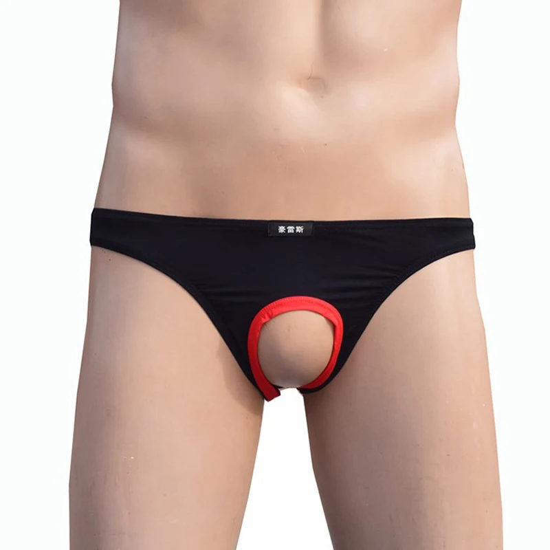 Buraco de penis Hollow Out Cuecas para Homens, Lingerie Sexy, Roupa Interior Masculina Seda, Calcinha Frontal Aberta, Cueca Tanga Fetiche