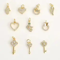 Popular Small Pendant Cute Girl Love Charm Snake Wing Key Micro-inlaid Zircon Gold-plated Pendant DIy Jewelry Accessories