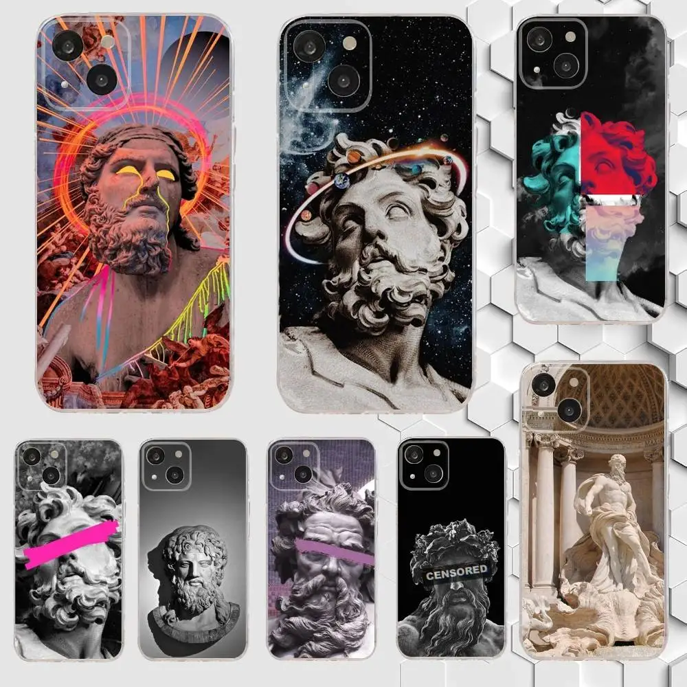 

Greek God Statue Face Zeus Phone Case For iPhone 17,16,15,14,13,12,11 Plus,Pro,Max,Air,XR,XS,X,7,8 Plus,SE,Mini Transparent Soft