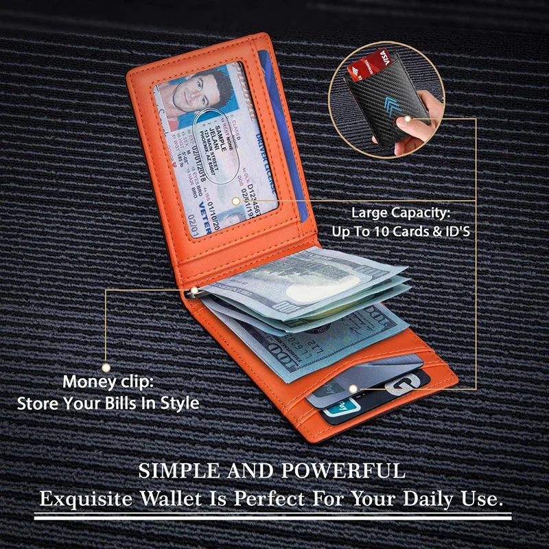 Slim Minimalist Carbon Fiber Wallet Custom Men's Bifold RFID Blocking PU Leather Money Clip Wallet HB