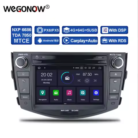 DSP Car DVD Player PX6 IPS Android 11 6 Core 4GB 64GB GPS Map WIFI Bluetooth 5.0 RDS Radio For Toyota RAV4 RAV 4 2006 - 2012