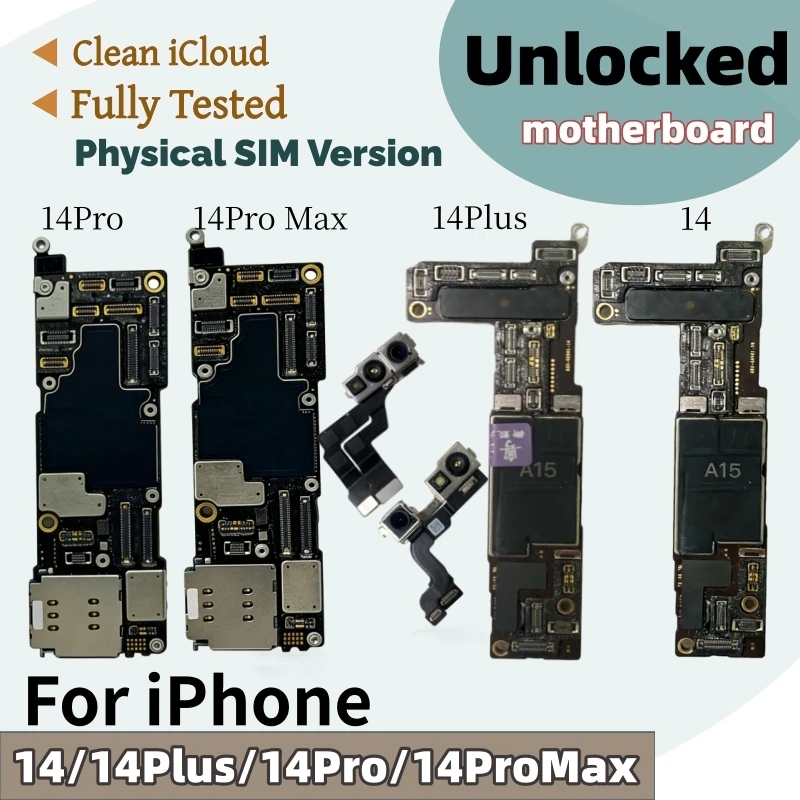Clean iCloud& Unlocked Motherboard Physical SIM, Fully Tested With/Without Face ID For iPhone 14 Pro/Pro Max/14 Plus Logic Board