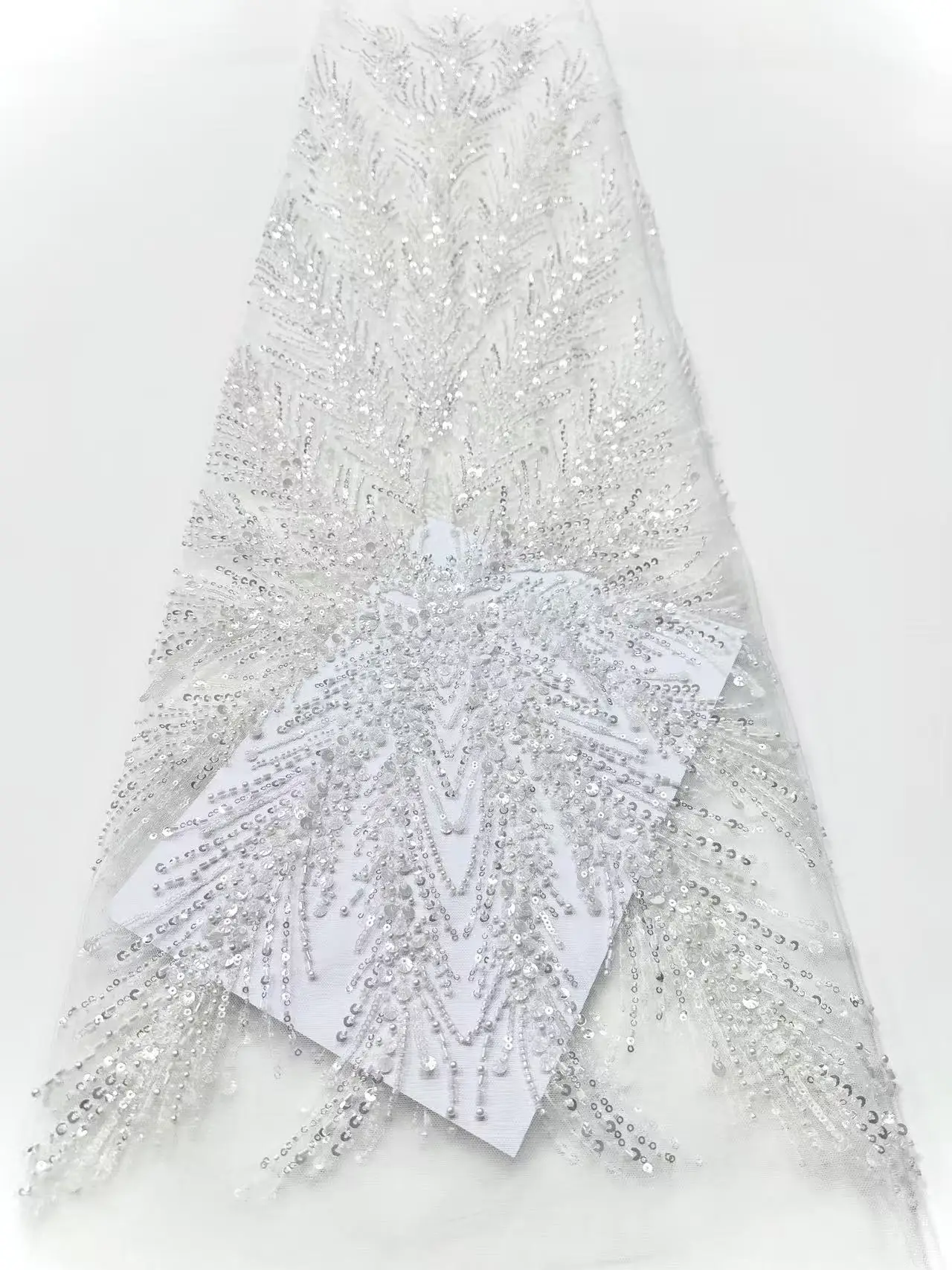 Белое кружево, 5 ярдов, африканская кружевная ткань, 2025 г., высокое качество, кружевная ткань с бисером, вышивка, тюль, кружевная ткань для шитья платьев H24-1